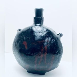 vintage Mongolian  black lacquer kanteen with strap loops and stopper.